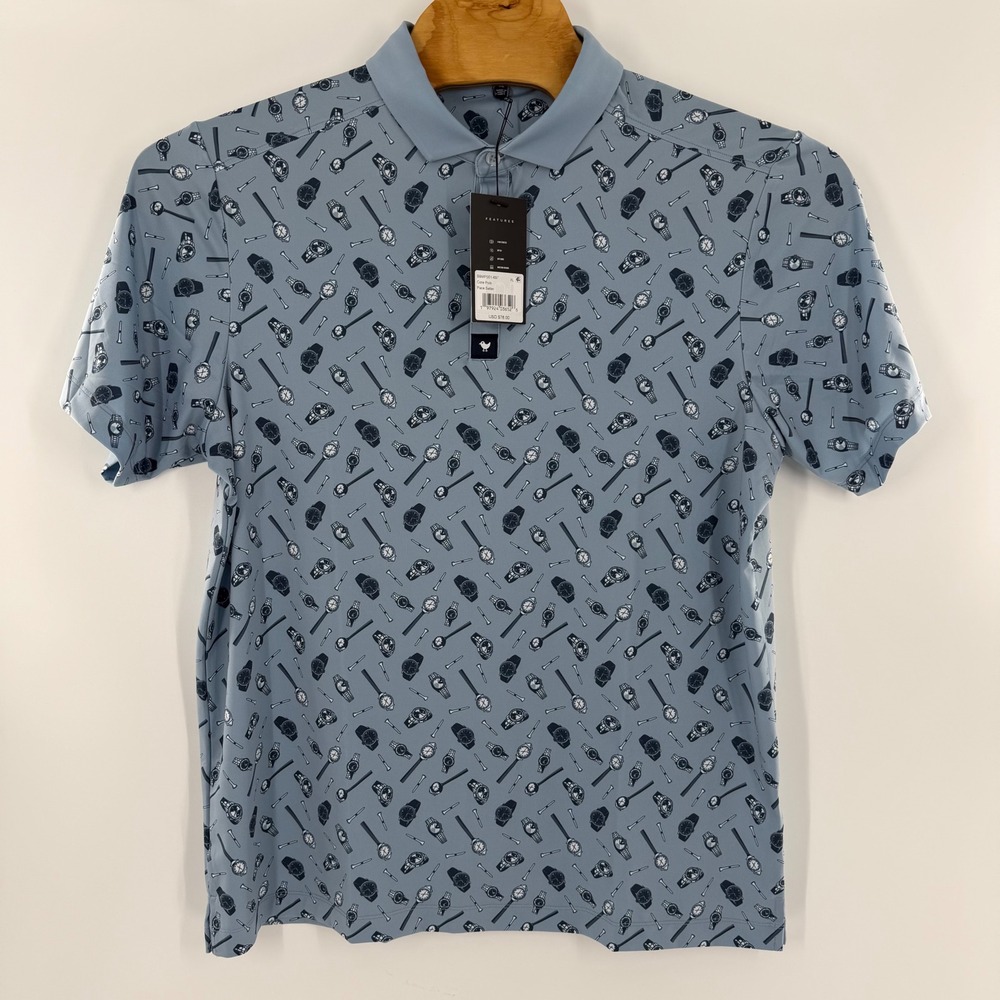Bad Birdie‎ Mens Time Piece Golf Polo Shirt Blue Watch Print New XL BBMP001-401